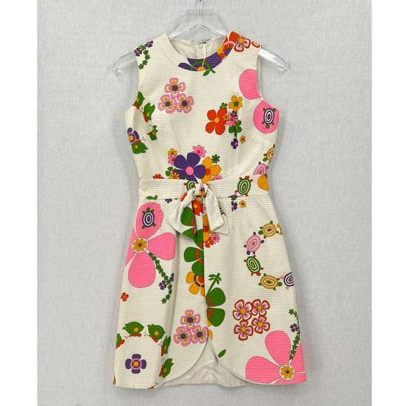 NEIMAN MARCUS Vintage 60s Dress Womens XS Small Off White Floral Print Mod Shift - Picture 9 of 16